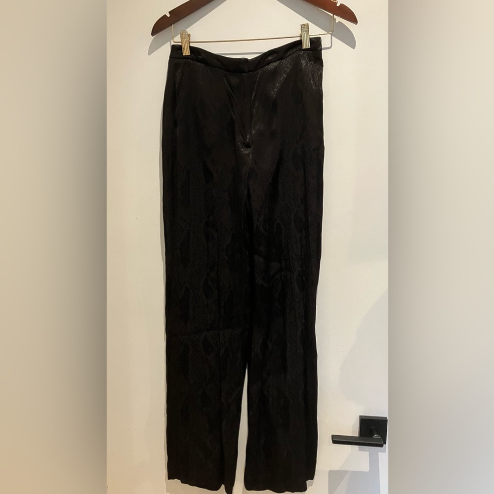 Black Satin-Like Snake Print Pants - Size 4